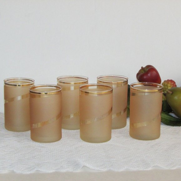 Juice Glasses Frosted Peach Swirl Schnapps Whiskey Glass Set Of 6 - Picture 7 of 7